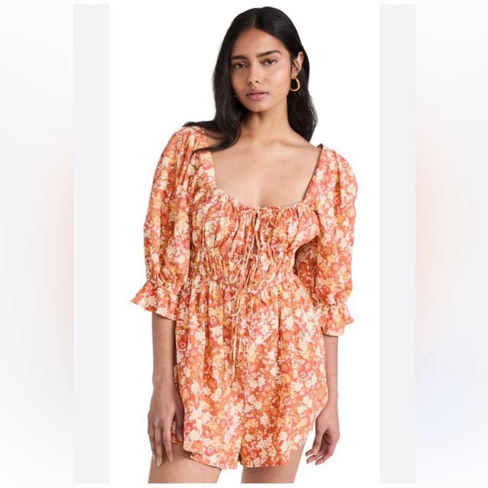Free People Floral Orange Romper XS